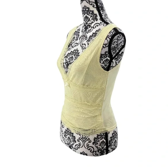 Pale Yellow Lace Trim Camisole Tank Top Y2K Lingerie Style S - Picture 8 of 13